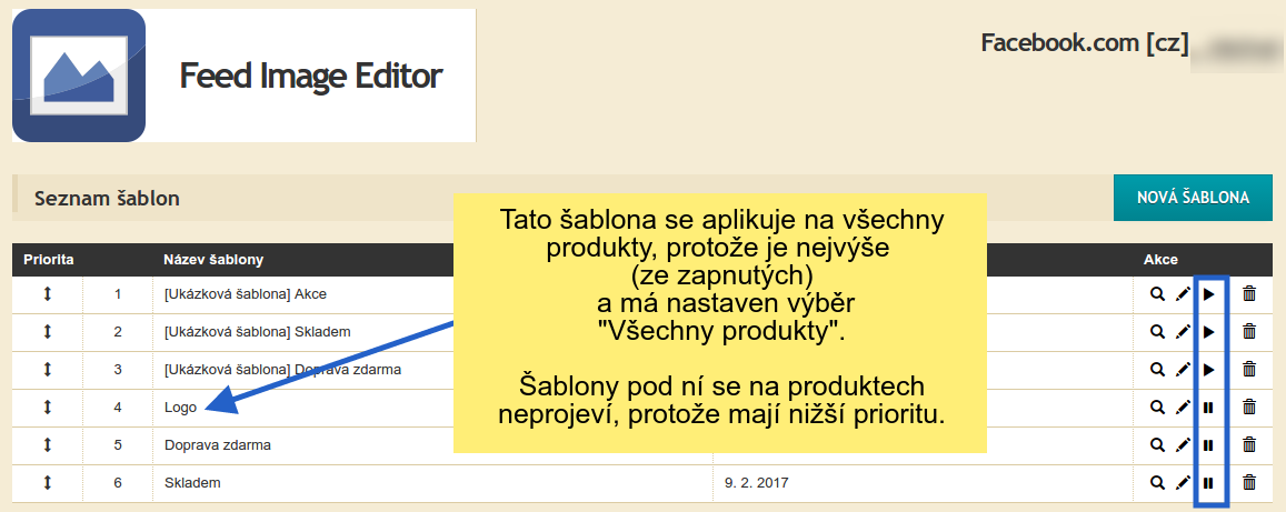 Vysvětlení principu priorit šablon.